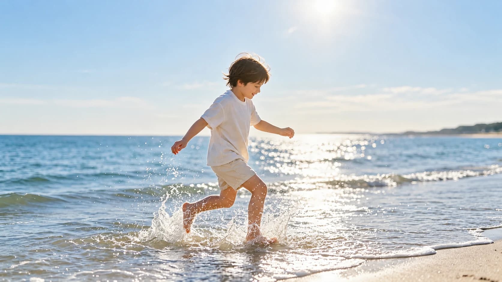 Child at the beach after AI exposure correction