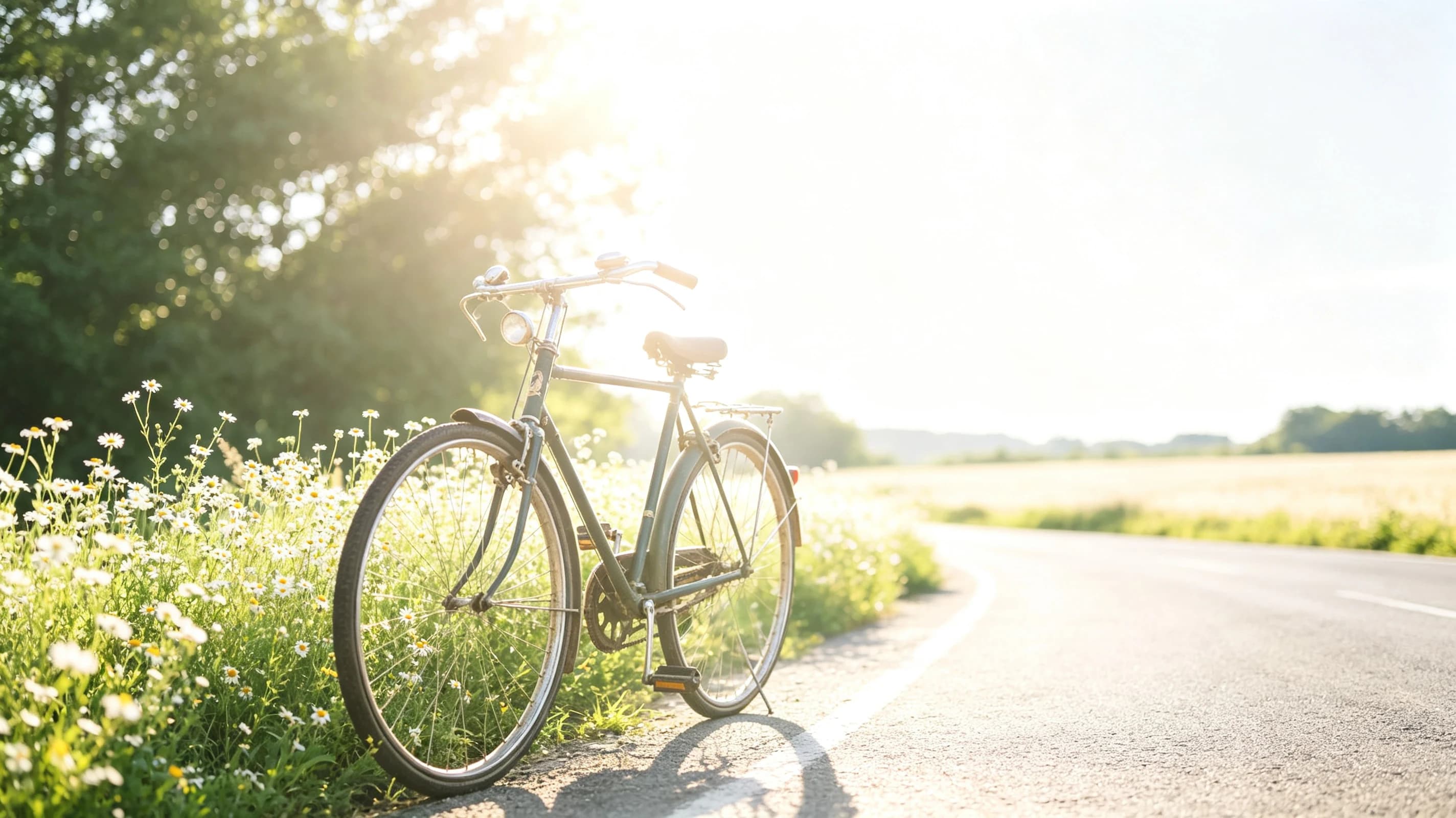 Overexposed country bicycle before highlight correction