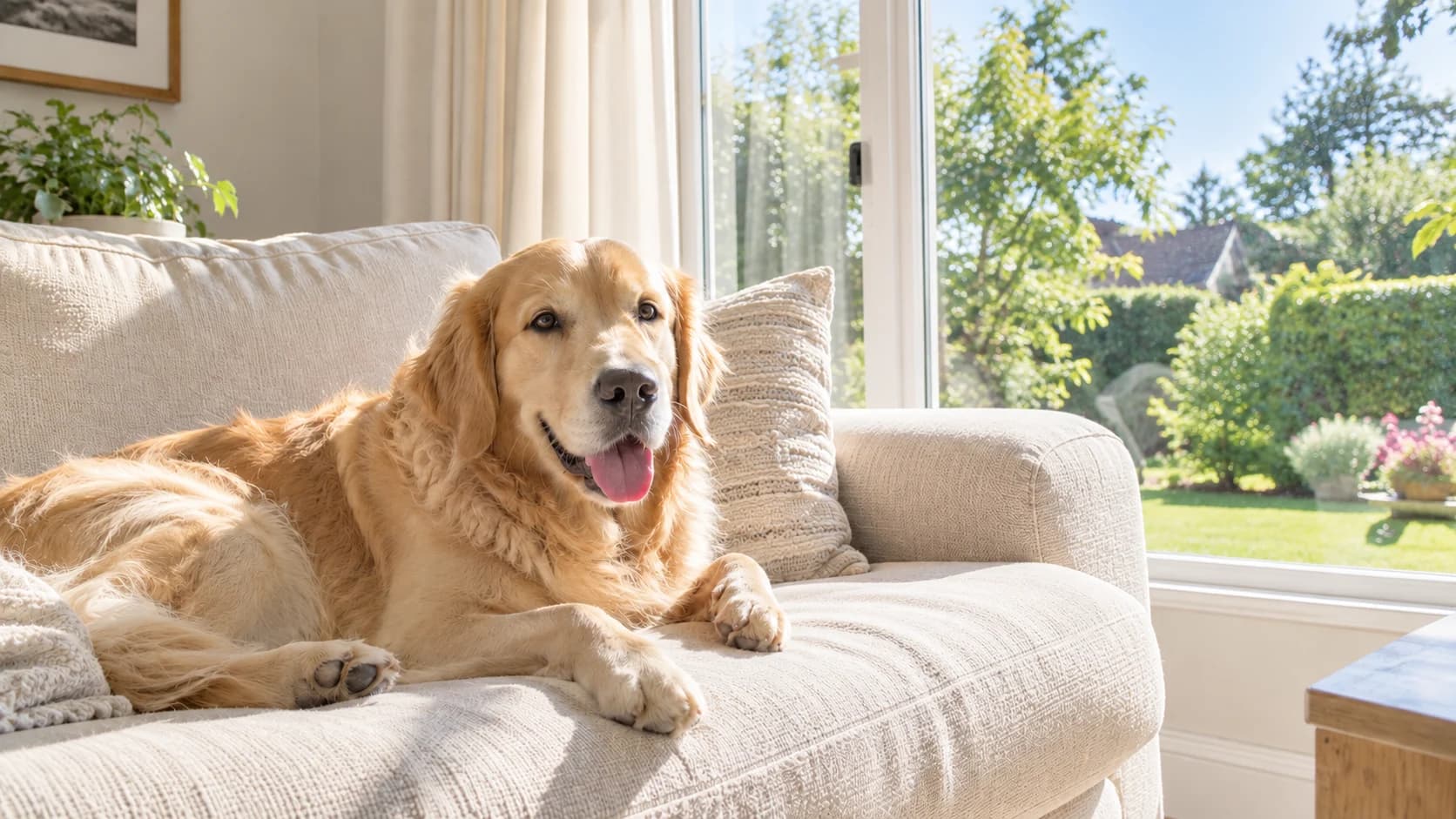 Golden retriever by a window after exposure correction